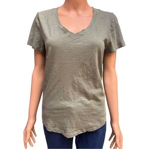 LOFT Olive Short Sleeve V-Neck Cotton Tee Medium